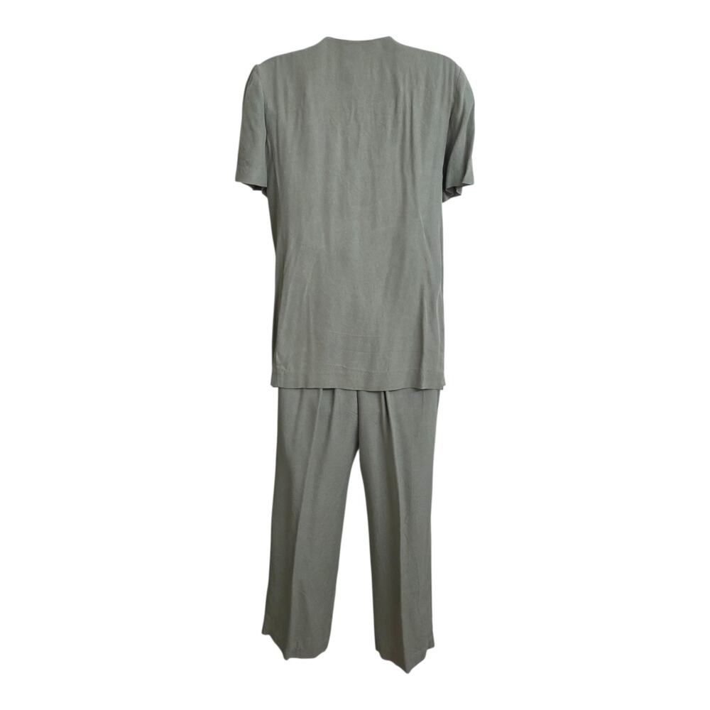 R&M Richards 2 Piece Pant Set Sage Green Button Front Top Casual Chic 8P Soft - Picture 2 of 10